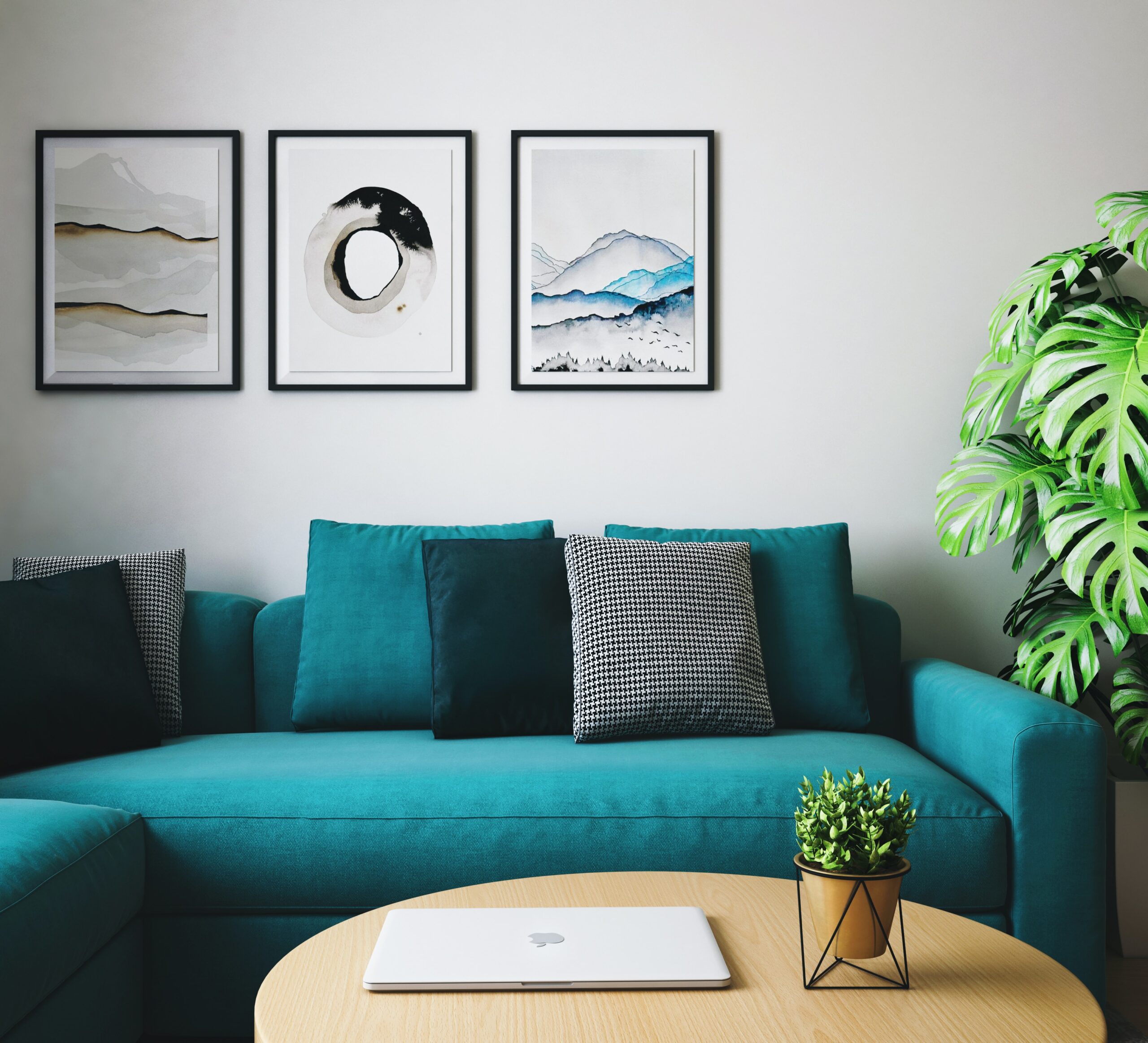 Image of living room with green couch